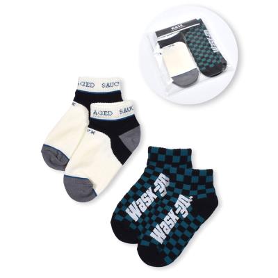 チェック ＋ 配色 ２P ショート ソックス (15~24cm)