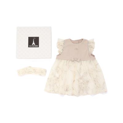 【ギフトボックス付】チュールモール刺しゅうスタイ＆ヘアーバンドセット(60~80cm)