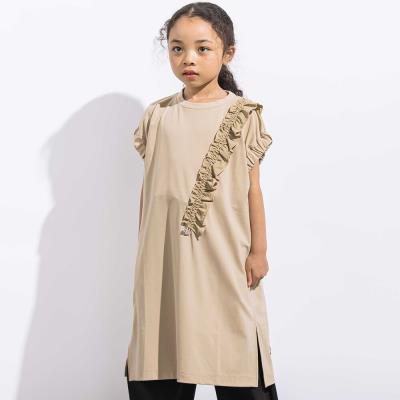 ワッシャーフリルスムース袖ギャザーワンピース親子お揃い(110~140cm)