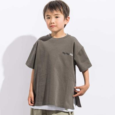 【トラベルポーチ付き】天竺スリット入りTシャツ2枚セット親子お揃い(110~140cm)