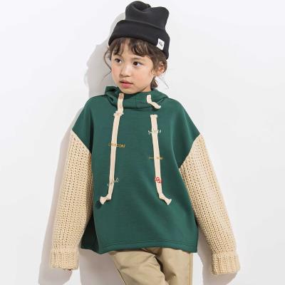袖ニット切り替え刺しゅうロゴフーディー 親子お揃い(110~140cm)