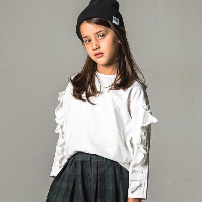 フリル付き天竺長袖Tシャツ親子お揃い(95~140cm)