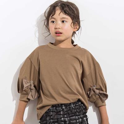 BIGリボンモチーフバルーンスリーブ天竺6分袖Tシャツ 親子お揃い(110~140cm)