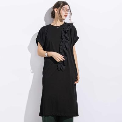 ワッシャーフリルスムース袖ギャザーワンピース親子お揃い大人(140~160cm)