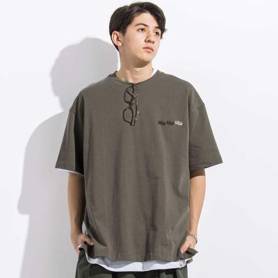 【トラベルポーチ付き】天竺スリット入りTシャツ2枚セット親子お揃い大人(140~175cm)