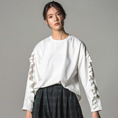 フリル付き天竺長袖Tシャツ大人親子お揃い(145~160cm)