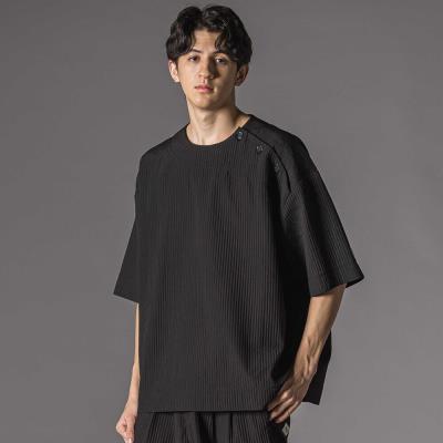 ドビーストライプ肩ボタン半袖シャツ大人親子お揃い(140~175cm)