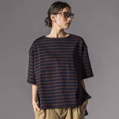 ミラノリブボーダー半袖ワイドバスクTシャツ大人親子お揃い(140~175cm)