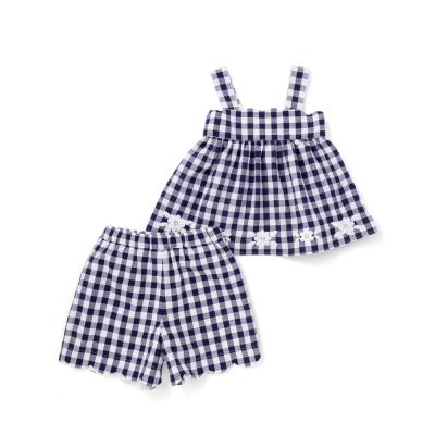 【お揃い】ギンガムチェック花柄刺しゅうキャミソール＋パンツ2点セット(90~140cm)