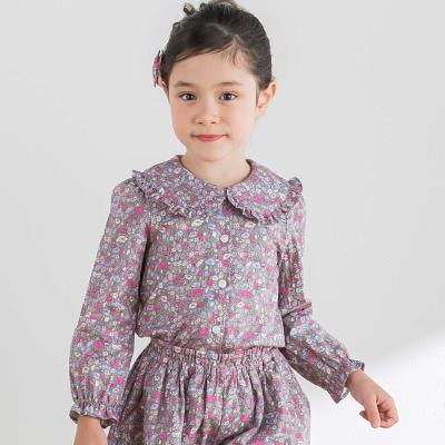 【日本製】【お揃い】リバティプリント（PETAL & DAISY）フリル襟ギャザーブラウス(100～140cm)