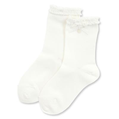 【日本製】【お揃い】コットンシルケットレースリボンソックス(13~21cm)