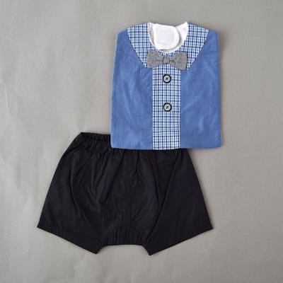 シャツ風スタイSET(ﾜﾝｻｲｽﾞ ブルー系): 新生児/ベビー【べべモール
