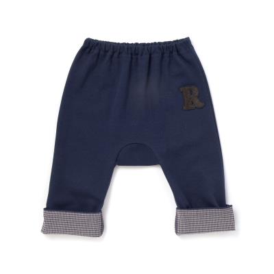 デニムニット サガラ刺しゅうチェック折り返しロングパンツベビー(70~90cm)