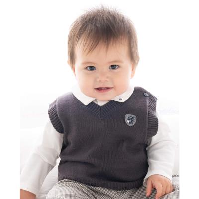 ワッペン 付 シンプル ニット ベスト (70~90cm)(S(70-80cm) グレー