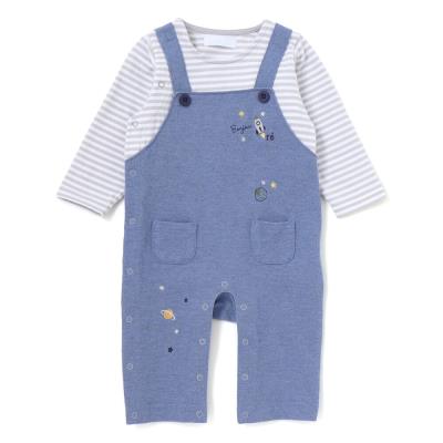 【お揃い】ボーダーTシャツ重ね着風長袖ロンパース(70~80cm)