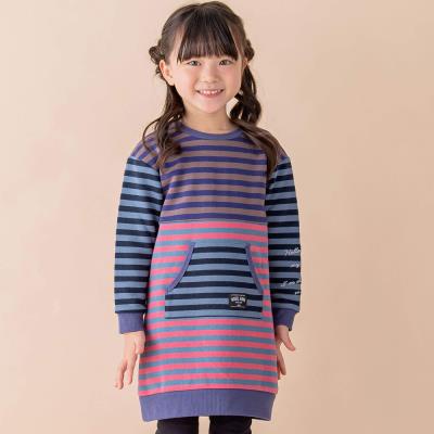 【お揃い】裏毛ボーダーカンガルーポケットワンピース(80~130cm)