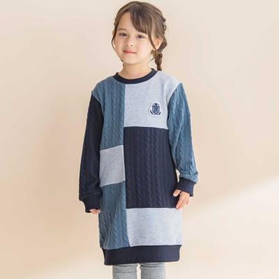 【お揃い】飛び裏毛ｘケーブルJQニットブロック切り替えワンピース(80~130cm)