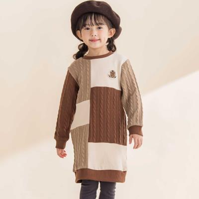 【お揃い】飛び裏毛ｘケーブルJQニットブロック切り替えワンピース(80~130cm)