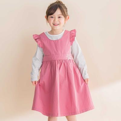 ツイル肩フリルジャンパースカート＋ボーダー長袖Tシャツセット(90~130cm)