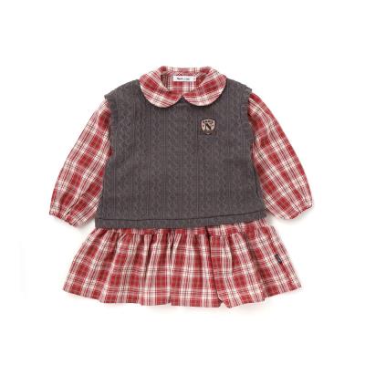 【お揃い】タータンチェックワンピース＋ケーブルジャガードベストセット(90~130cm)