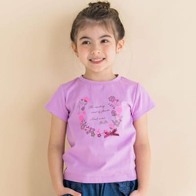 リーフフラワーリボンTシャツ(80~130cm)(80cm パープル