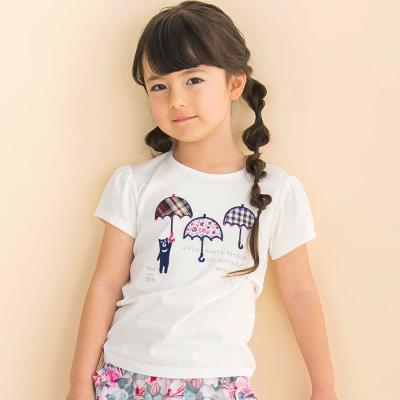 お揃い】天竺花柄チェックパッチパフスリーブ半袖Tシャツ(80
