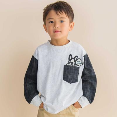 チェック袖切り替え天竺長袖Tシャツ(80~130cm)