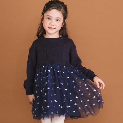 ニット×チュールハートたっぷり切替ワンピース(80~130cm)