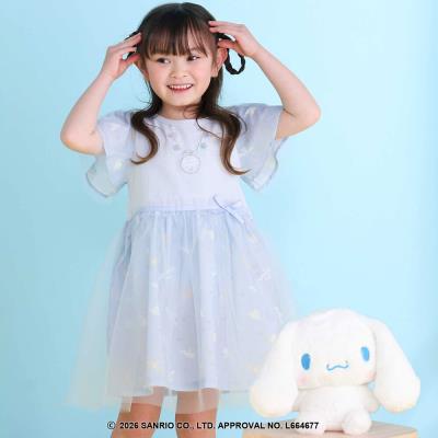 【シナモロール/ポムポムプリン×SLAPSLIP】総柄プリントふわっとチュールフレアワンピース(90~130cm)