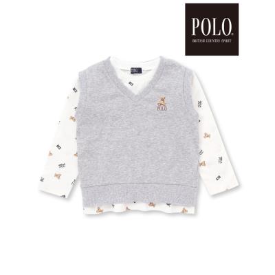 【POLO BCS(ポロ・ビーシーエス)×SLAP SLIPコラボ】【お揃い】POLO総柄プリントTシャツ+クマさん刺しゅうベスト2点セット(80~130cm)
