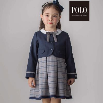 【POLO BCS(ポロ・ビーシーエス)×SLAP SLIPコラボ】袖切り替えジャケット+襟リボン付きチェックワンピース(110~130cm)