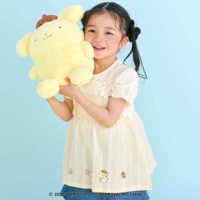 【シナモロール/ポムポムプリン×SLAPSLIP】パフスリーブプリントTシャツ+チェックフレアビスチェ2点セット(90~130cm)