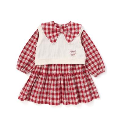 【お揃い】ビッグカラーチェックワンピース＋ベストセット(90~130cm)