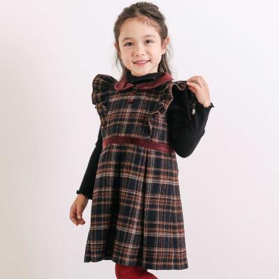 【お揃い】襟付きタックスカートチェックジャンパースカート(90~130cm)
