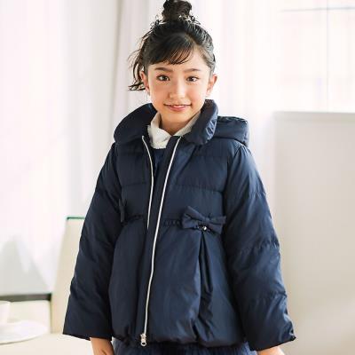 フード付き腰リボンペプラムダウンコート(90~130cm)