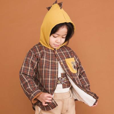 【リバーシブル】ツンツン恐竜トサカフード付きチェックボアジャケット(80~130cm)