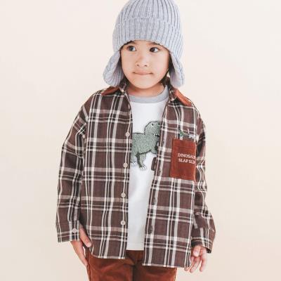 【お揃い】配色コールテン襟付チェック柄シャツ(80~130cm)