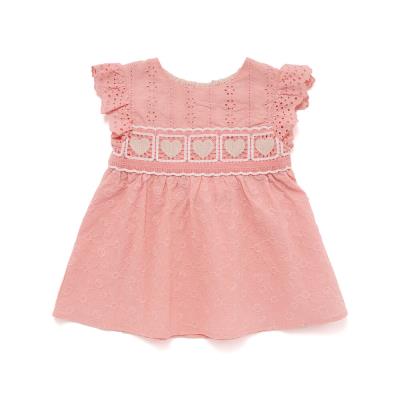 袖レースクロシェ編みドッキングチュニック(80~130cm)(80cm ピンク