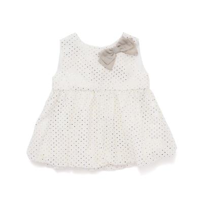 キラキラ箔プリントリボン付きバルーンオーガンジーブラウス(80~130cm)