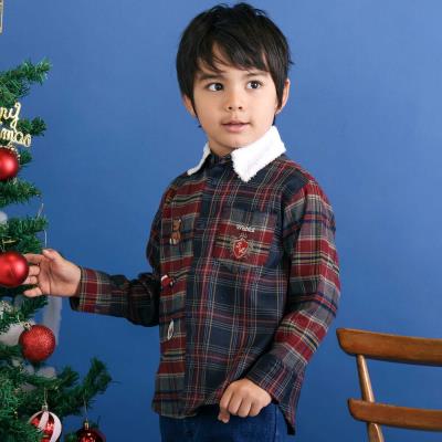 【お揃い】もこもこボア襟切り替えチェックシャツ(90~130cm)