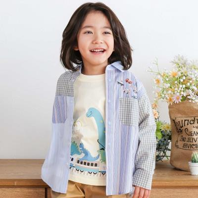 はたらくくるま刺しゅう胸ポケット切り替えデザインシャツ(80~130cm)