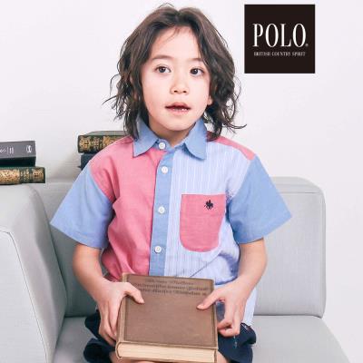 【POLO BCS(ポロ・ビーシーエス)×SLAP SLIPコラボ】カラー切り替えデニムストライプ半袖シャツ(80~130cm)