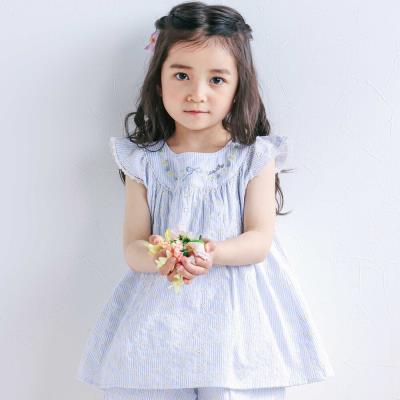 【お揃い】肩フリルストライプ&チェックチュニック(80~130cm)