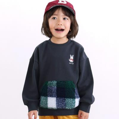 チェックカンガルーポケット胸刺しゅうトレーナー(80~130cm)