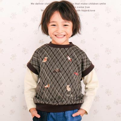 【お揃い】いろいろモチーフ刺しゅうチェックドッキングトレーナー(80~130cm)