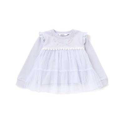 ネックレス風刺しゅうチュール切り替え肩フリルトレーナー(80~130cm)