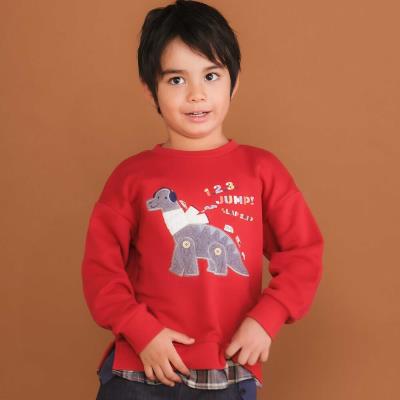 はたらくくるま恐竜パッチ刺しゅう×チェック切替トレーナー(80~130cm)