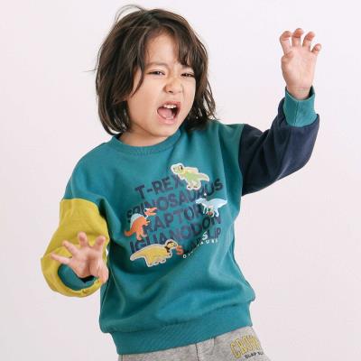 袖配色恐竜ごちそうモチーフトレーナー(80~130cm)