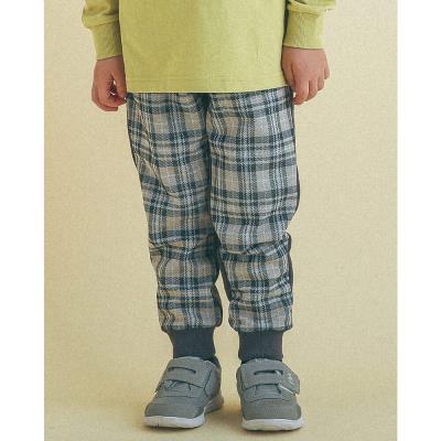 チェック × 無地 ポケット パッチ ロングパンツ (80～130cm)