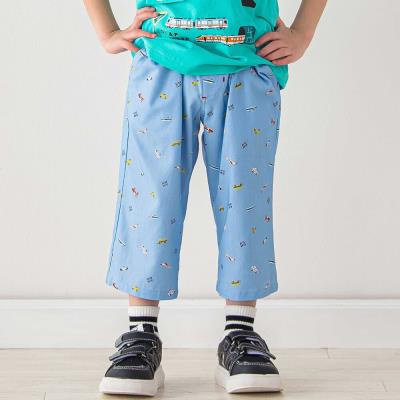 らくのび】ウエストリブラインプリント乗り物柄ストレッチ7分丈パンツ